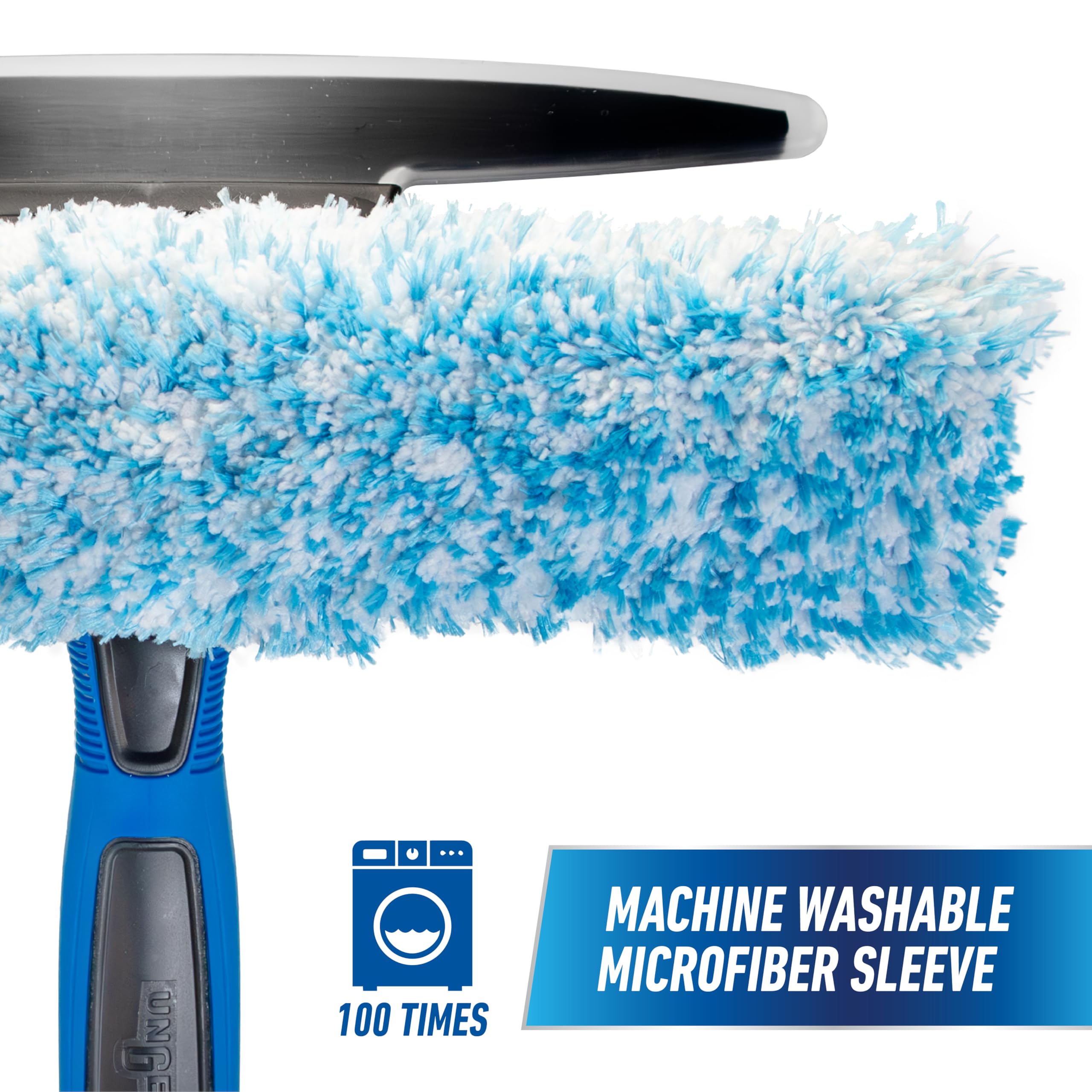 Unger 10" Curved Silicone Auto Squeegee with 3' Telescopic Pole, Flexible Blade for Window Curves, Windshield Cleaner Tool, Non-Scratch Microfiber Sleeve for Streak-Free Results, Machine Washable - Image 10