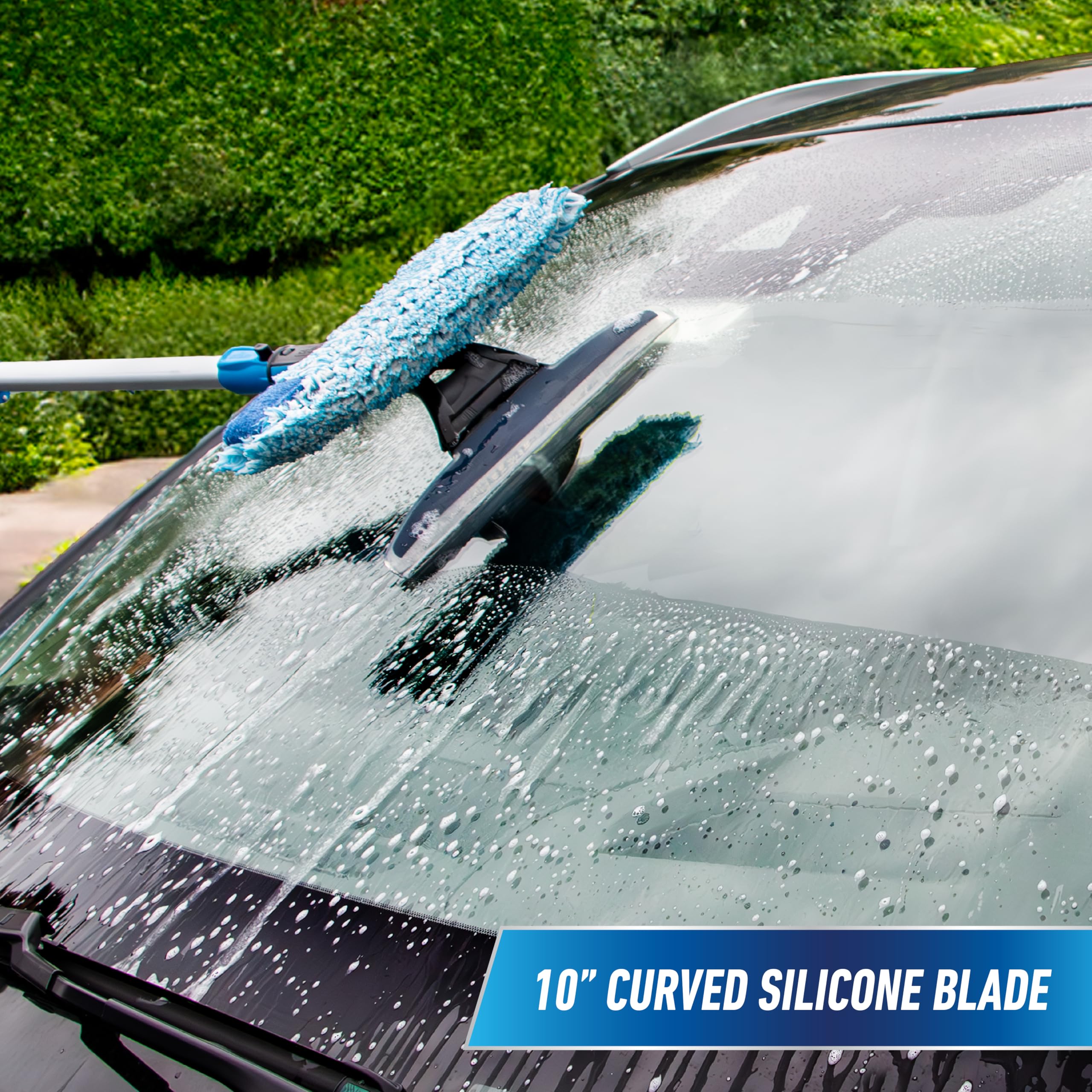 Unger 10" Curved Silicone Auto Squeegee with 3' Telescopic Pole, Flexible Blade for Window Curves, Windshield Cleaner Tool, Non-Scratch Microfiber Sleeve for Streak-Free Results, Machine Washable - Image 11