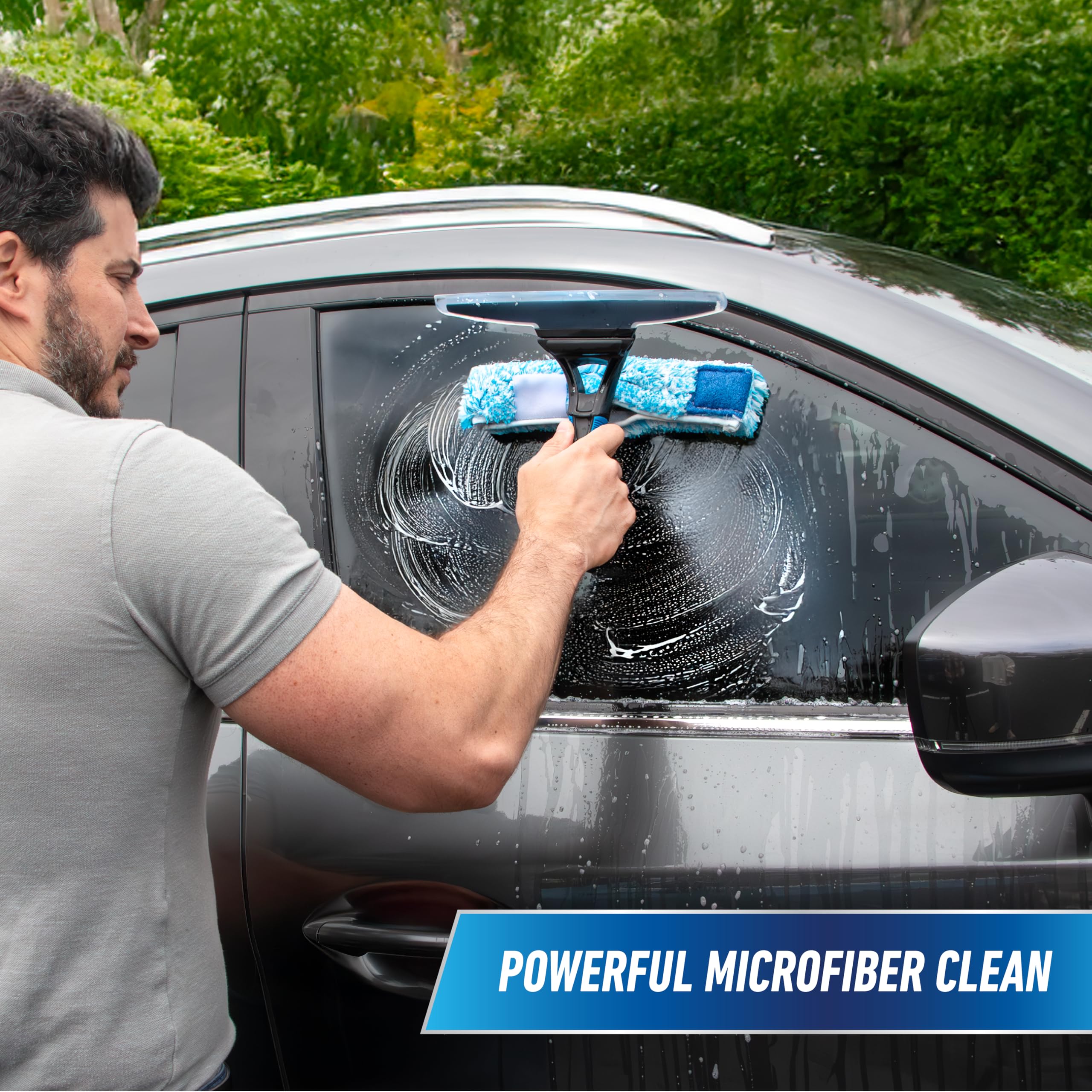 Unger 10" Curved Silicone Auto Squeegee with 3' Telescopic Pole, Flexible Blade for Window Curves, Windshield Cleaner Tool, Non-Scratch Microfiber Sleeve for Streak-Free Results, Machine Washable - Image 5