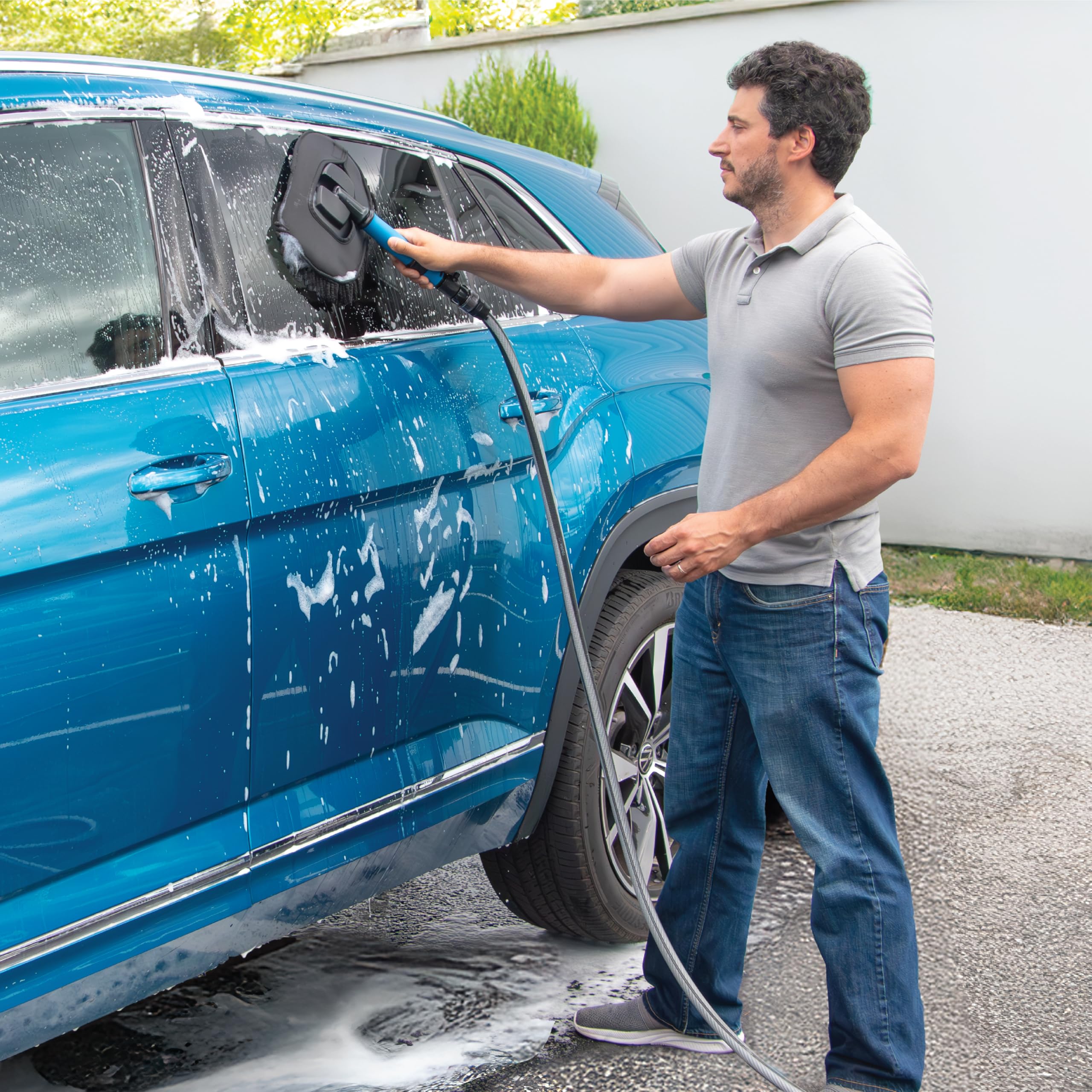 Unger 12.5” Hydropower Wash Mitt with Adjustable On/Off Water Control Valve for Car and Auto Cleaning, Absorbent Non-Scratch Microfiber Sleeve, Machine Washable, Compatible with Hose or Pole - Image 4