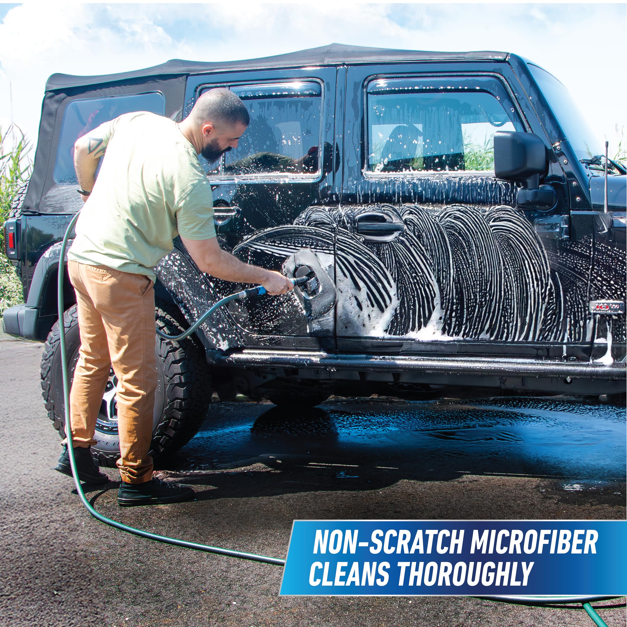 Unger 12.5” Hydropower Wash Mitt with Adjustable On/Off Water Control Valve for Car and Auto Cleaning, Absorbent Non-Scratch Microfiber Sleeve, Machine Washable, Compatible with Hose or Pole - Image 5