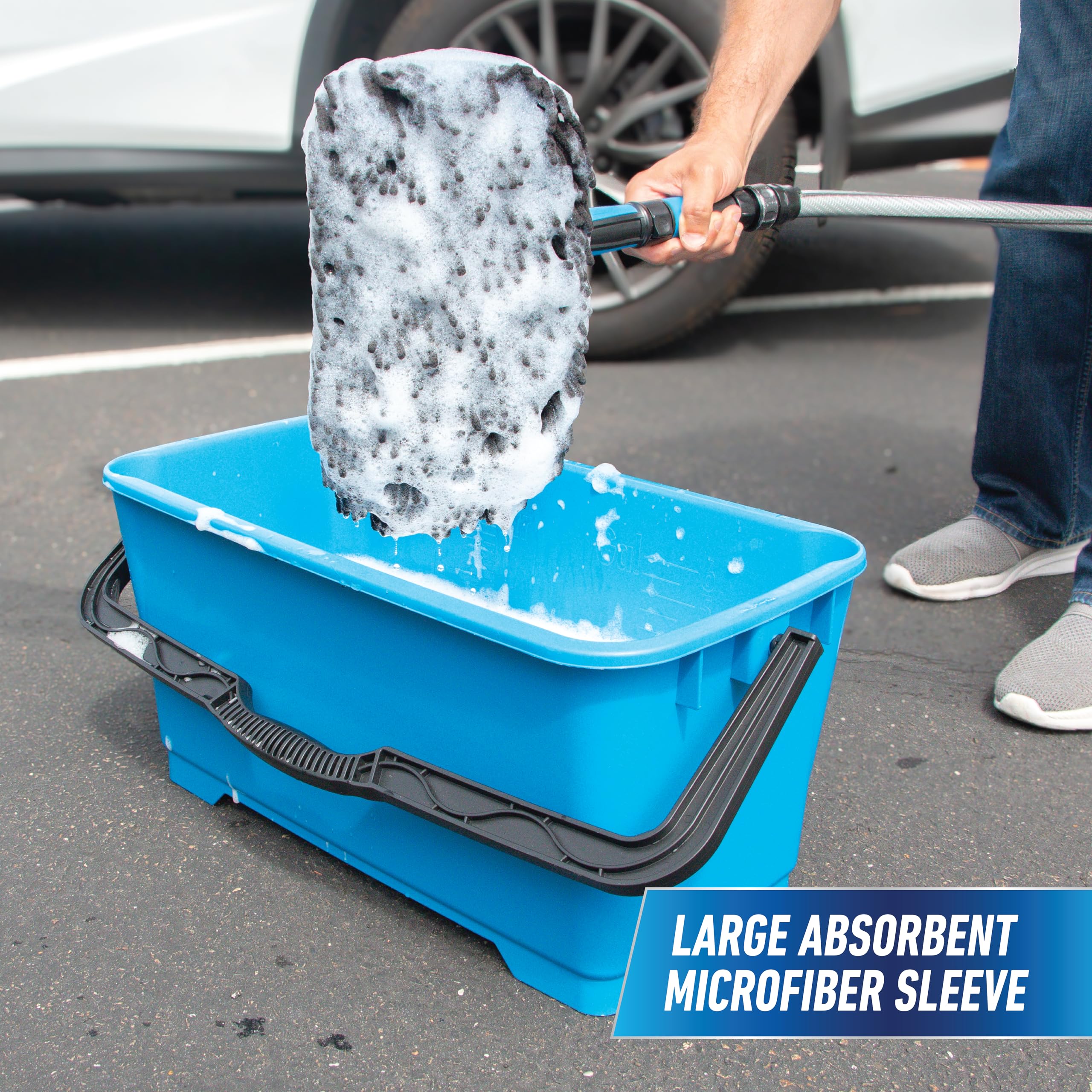 Unger 12.5” Hydropower Wash Mitt with Adjustable On/Off Water Control Valve for Car and Auto Cleaning, Absorbent Non-Scratch Microfiber Sleeve, Machine Washable, Compatible with Hose or Pole - Image 6