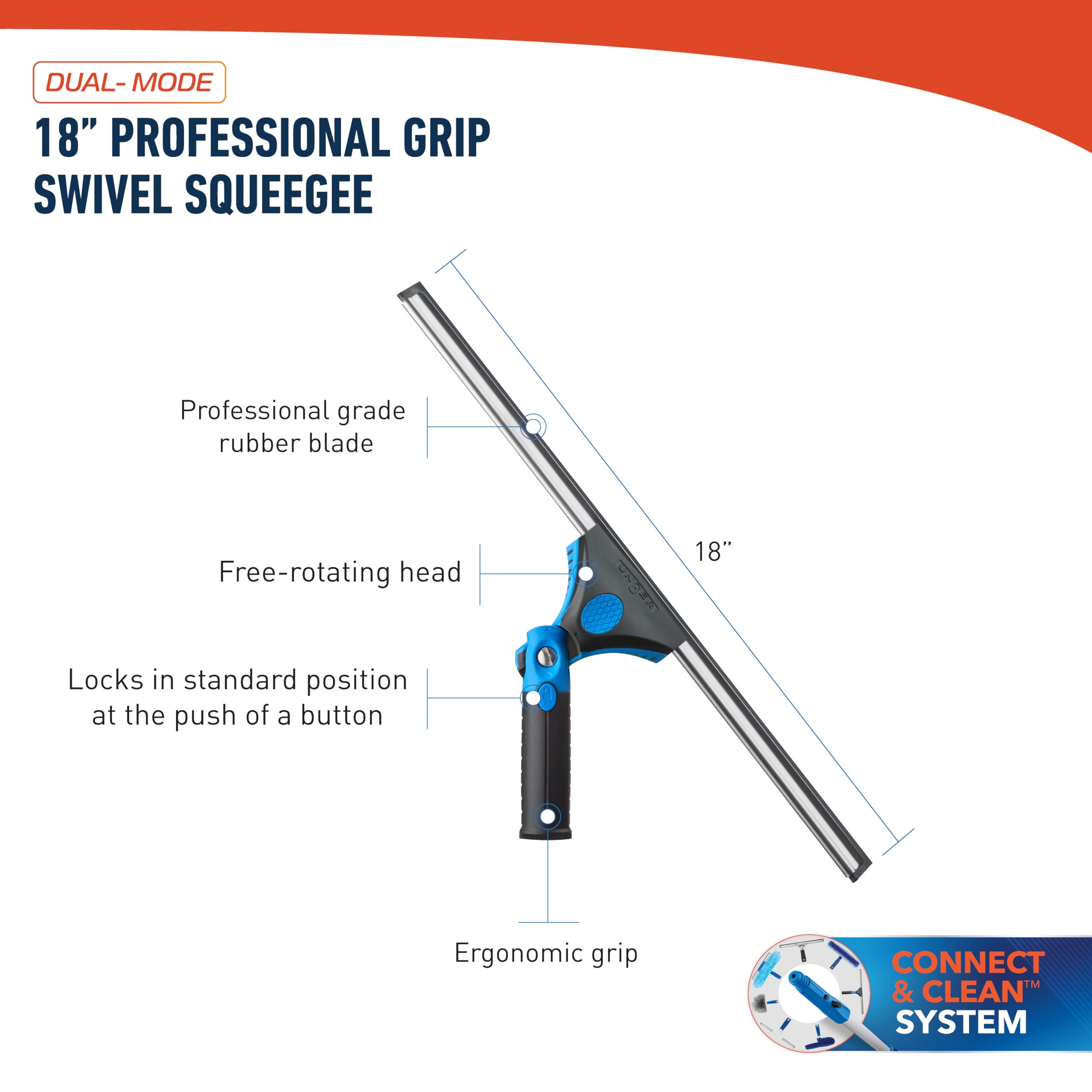 Unger 18-inch Professional Grip Swivel Squeegee – Professional Grade Window Squeegee for the Home, Large Squeegee for Glass Window Cleaning - Image 5