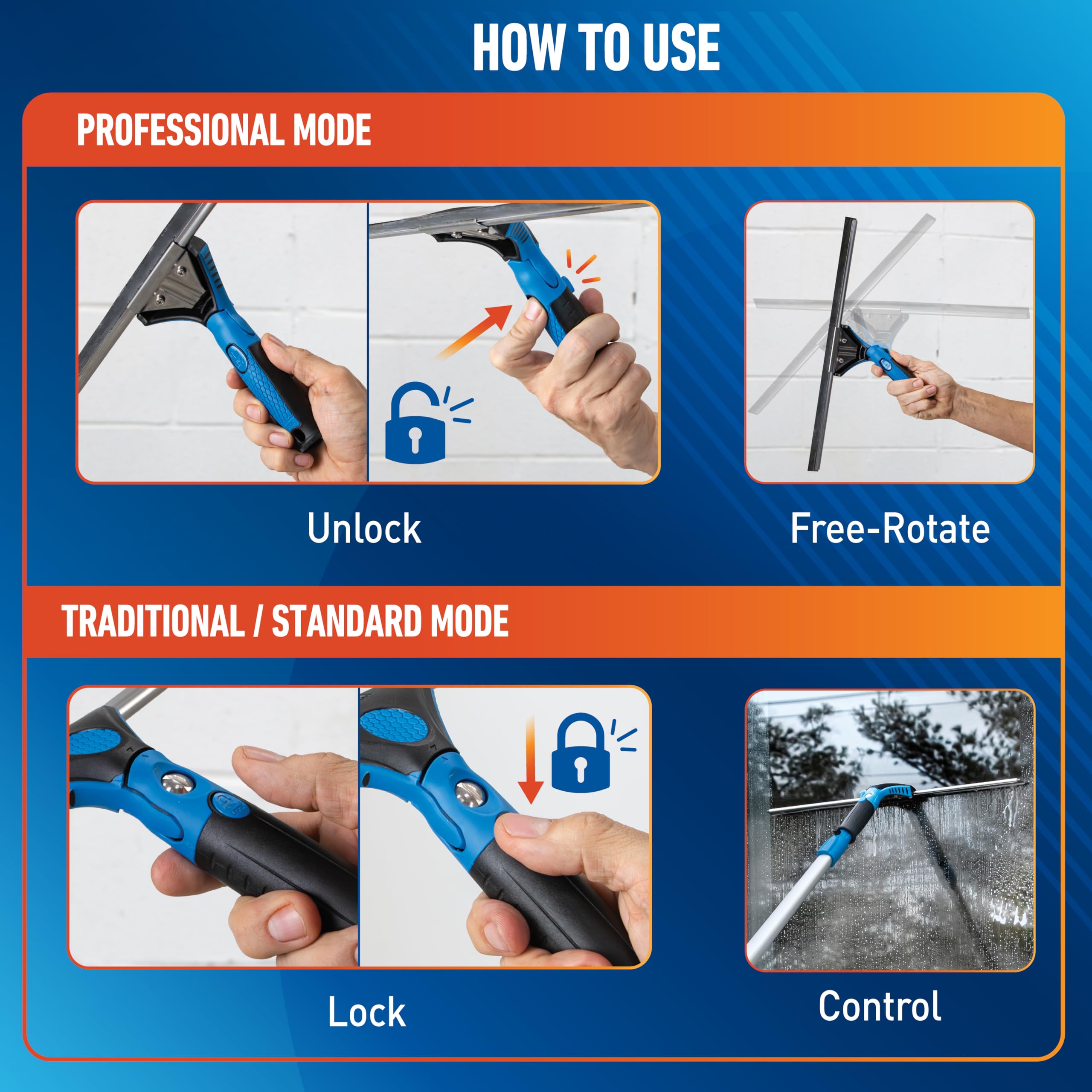 Unger 18-inch Professional Grip Swivel Squeegee – Professional Grade Window Squeegee for the Home, Large Squeegee for Glass Window Cleaning - Image 7