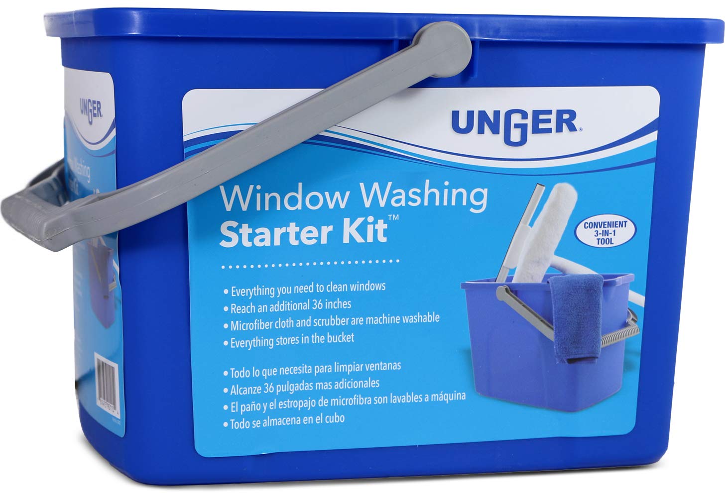 Unger - 978902 Window Washing Starter Kit with 2-in-1 Microfiber Combi, Collapsible Pole, Microfiber Cloth, and Bucket - Image 5