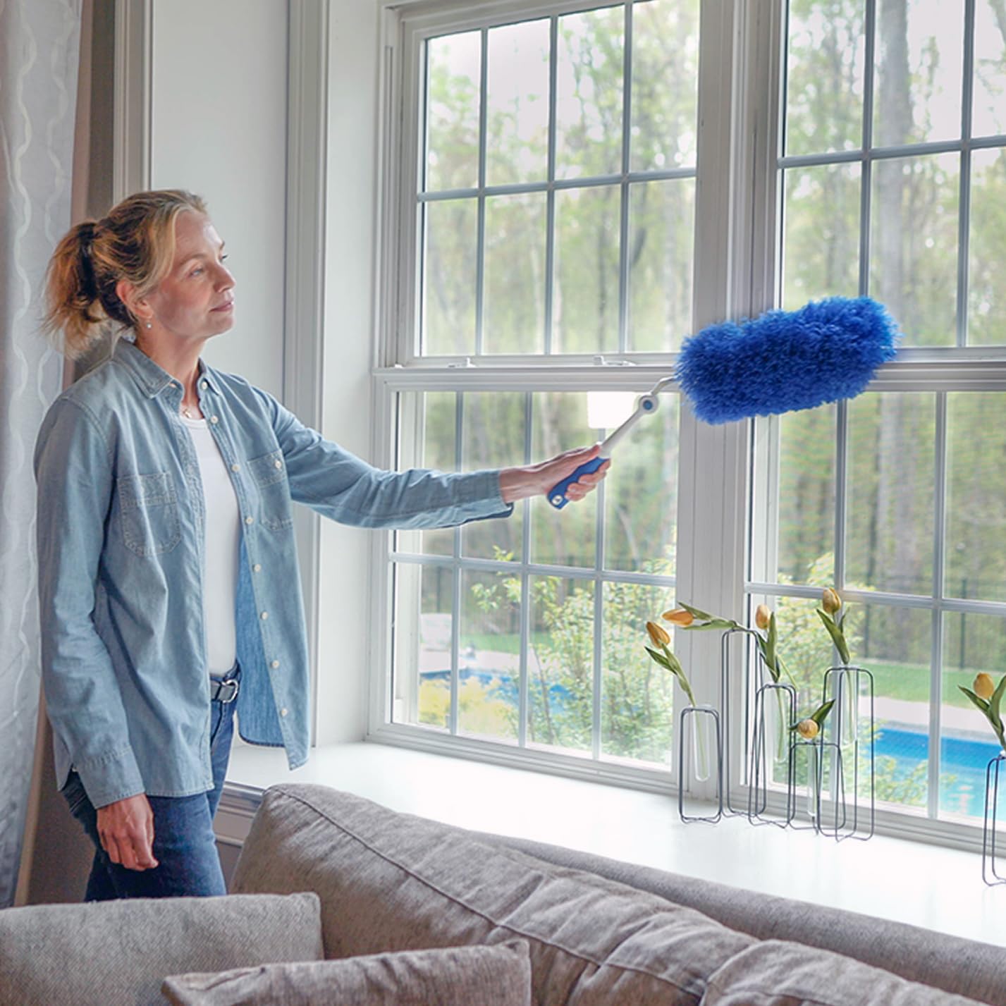 Unger Connect and Clean Microfiber Duster with Pivoting Handle, Dusters for Cleaning, Compatible with Telescopic Poles, Dusting Tools, Cleaner Tool for Windows, TVs, Moldings, Cupboards, Cabinets - Image 3