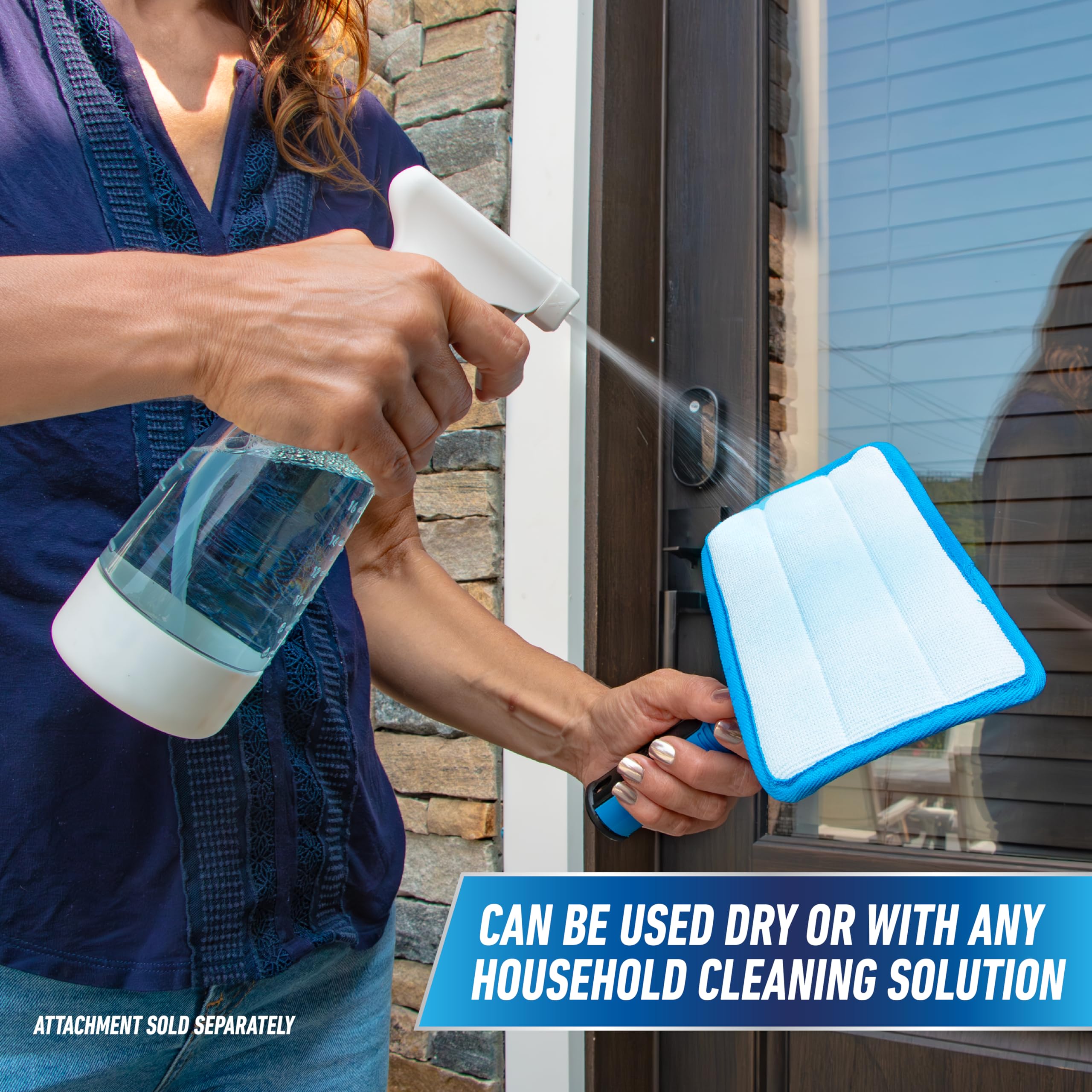 Unger ProClean Connect and Clean Indoor Window Cleaning Kit, Washing Tool with Swivel Head for Tight Corners and Edges, Streak-Free Results on Glass and Mirrors, Reusable Microfiber Pads - Image 3