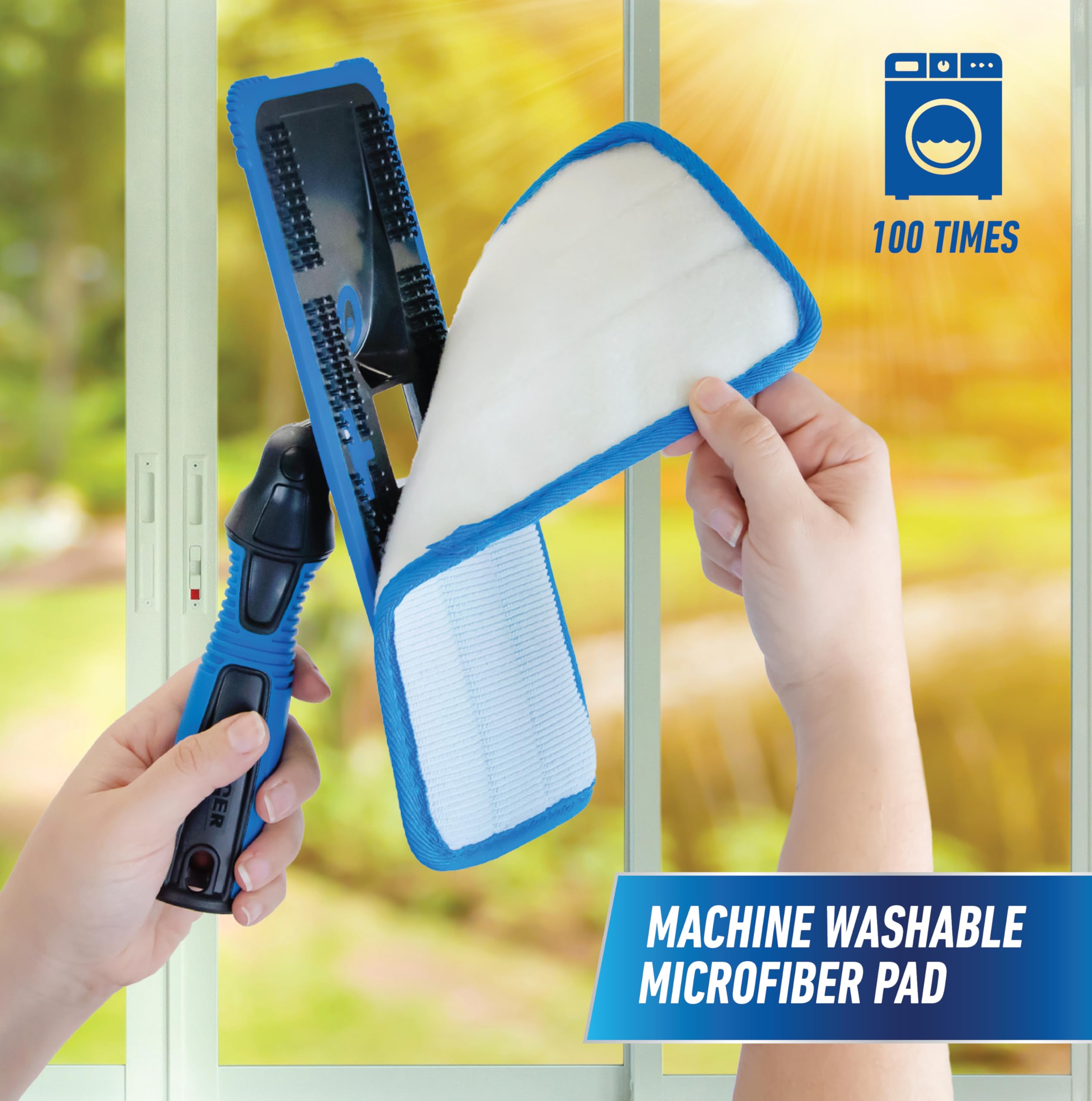 Unger ProClean Connect and Clean Indoor Window Cleaning Kit, Washing Tool with Swivel Head for Tight Corners and Edges, Streak-Free Results on Glass and Mirrors, Reusable Microfiber Pads - Image 4