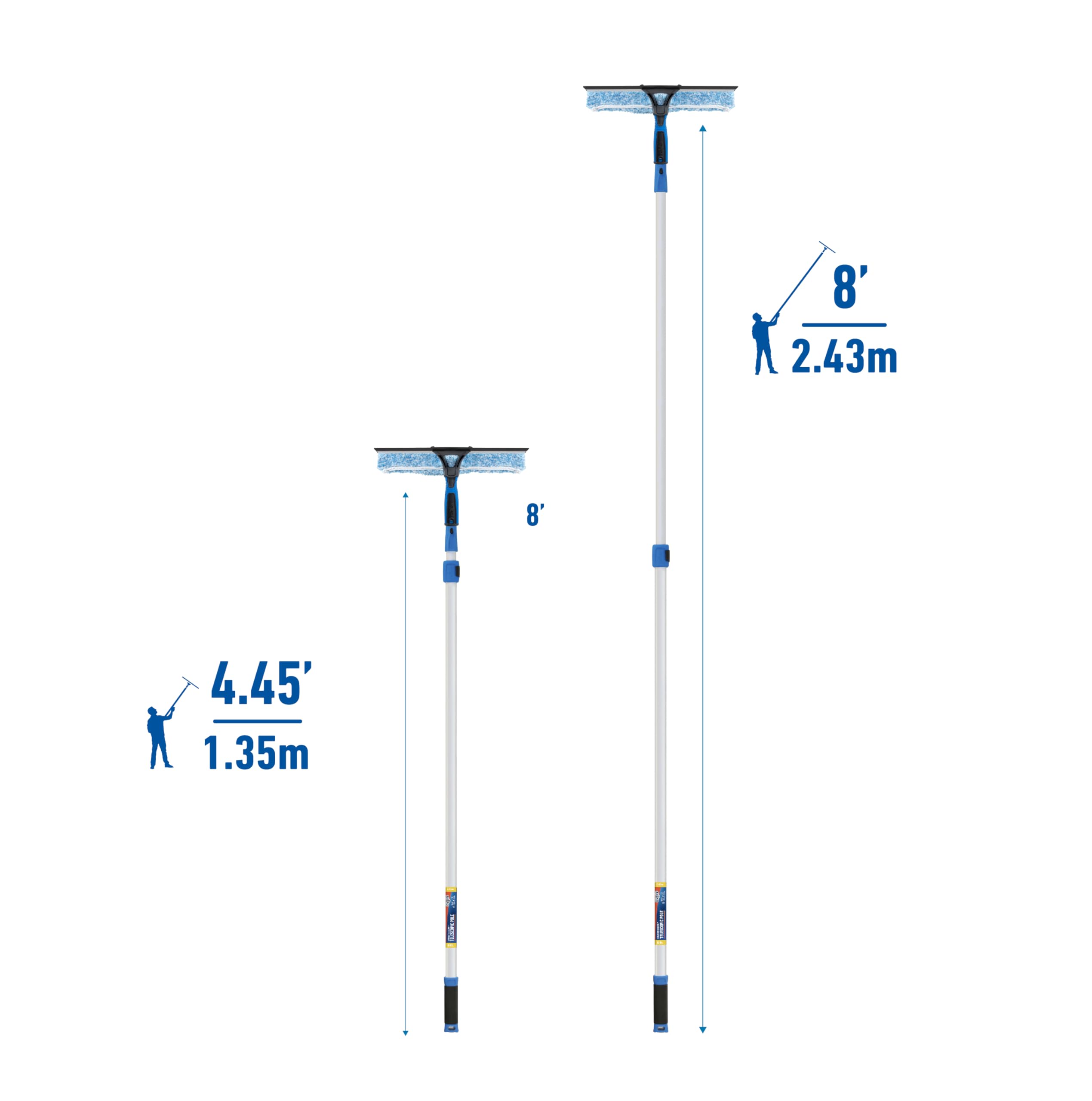Unger Professional 2-in-1 Squeegee and Scrubber, 14” Window Cleaning Tool and 8’ Connect & Clean Pole, Essential Glass Supplies for Commercial and Residential Use, Microfiber Sleeve - Image 3