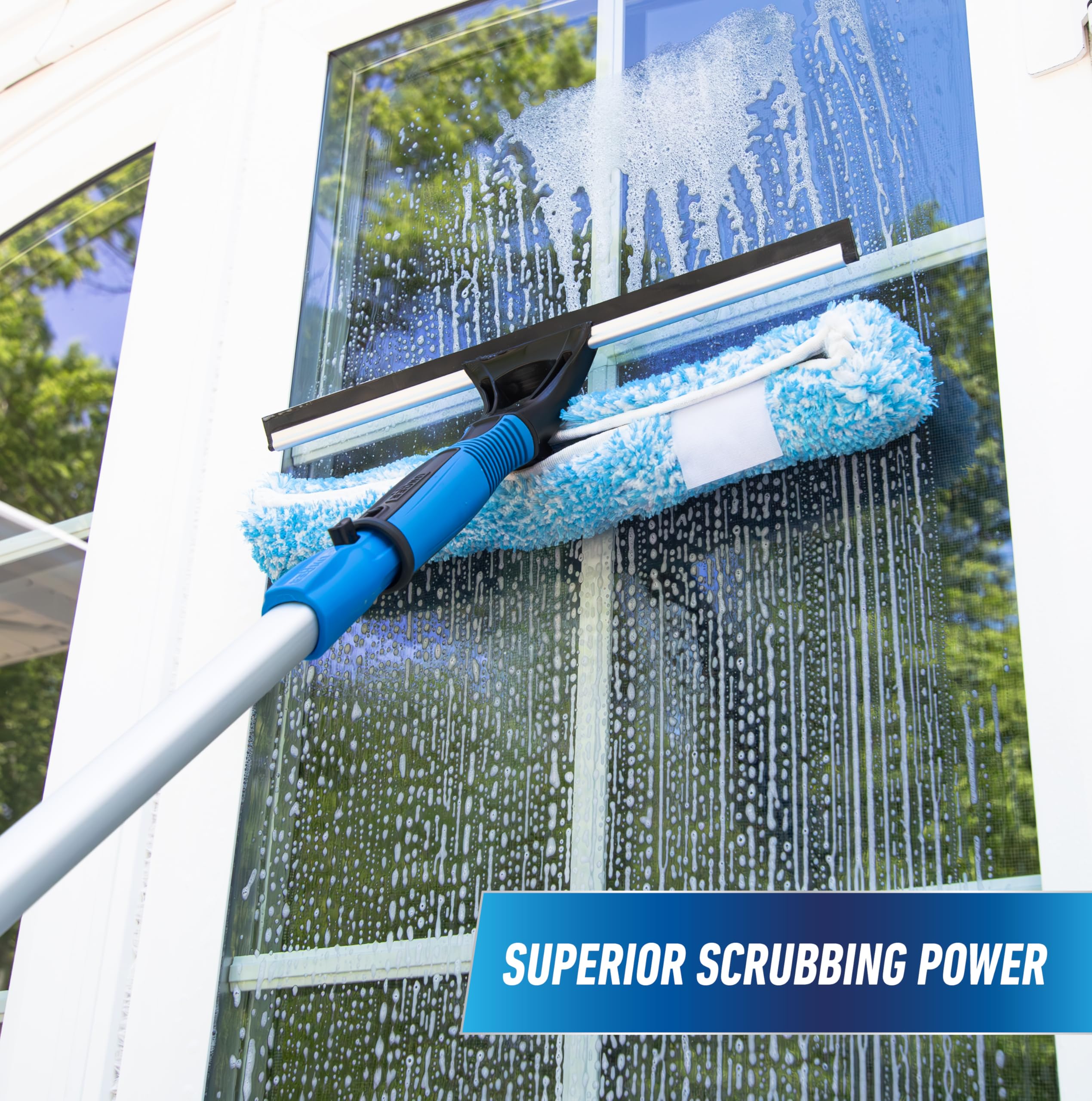 Unger Professional 2-in-1 Squeegee and Scrubber, 14” Window Cleaning Tool and 8’ Connect & Clean Pole, Essential Glass Supplies for Commercial and Residential Use, Microfiber Sleeve - Image 4