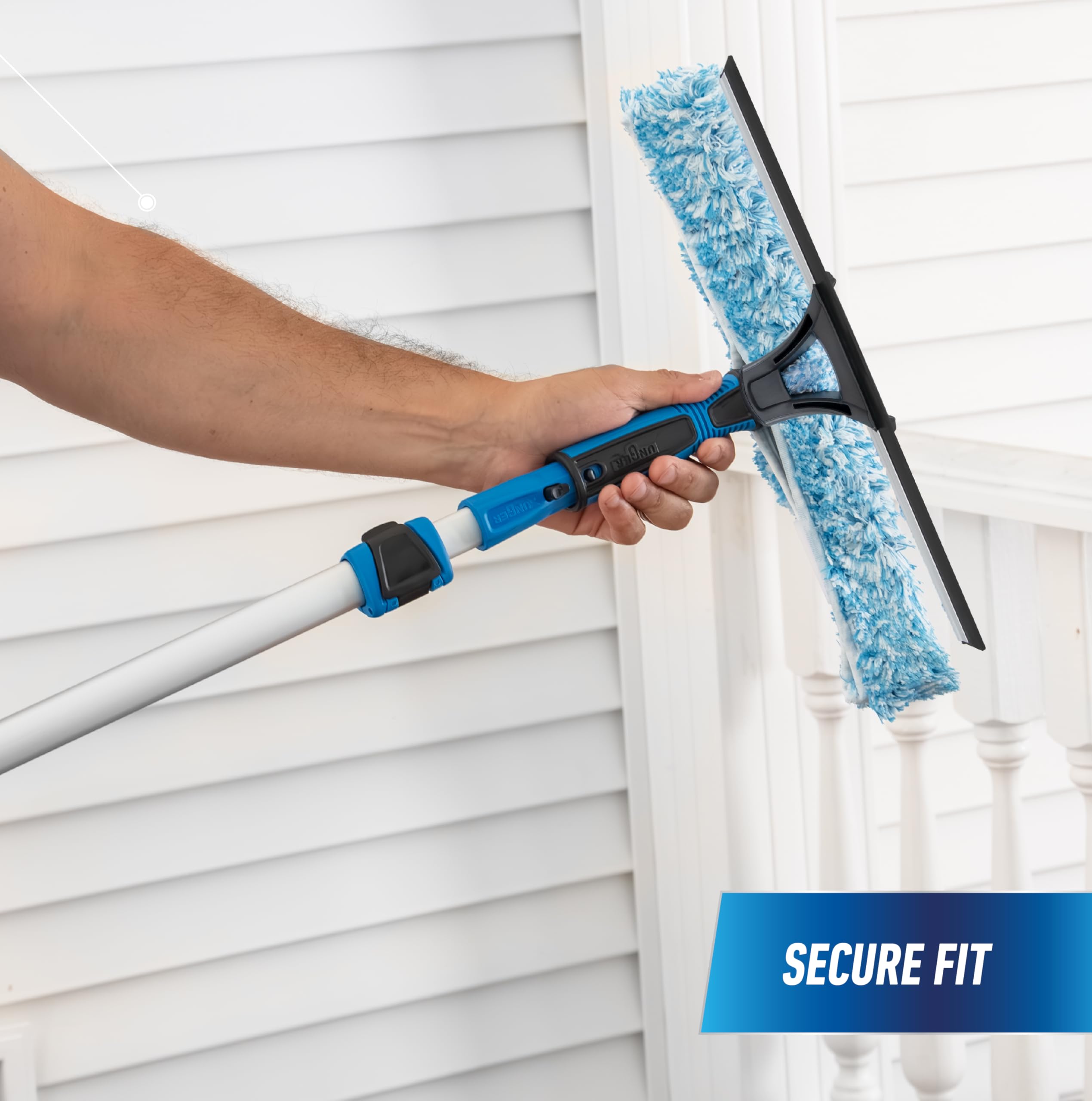 Unger Professional 2-in-1 Squeegee and Scrubber, 14” Window Cleaning Tool and 8’ Connect & Clean Pole, Essential Glass Supplies for Commercial and Residential Use, Microfiber Sleeve - Image 8