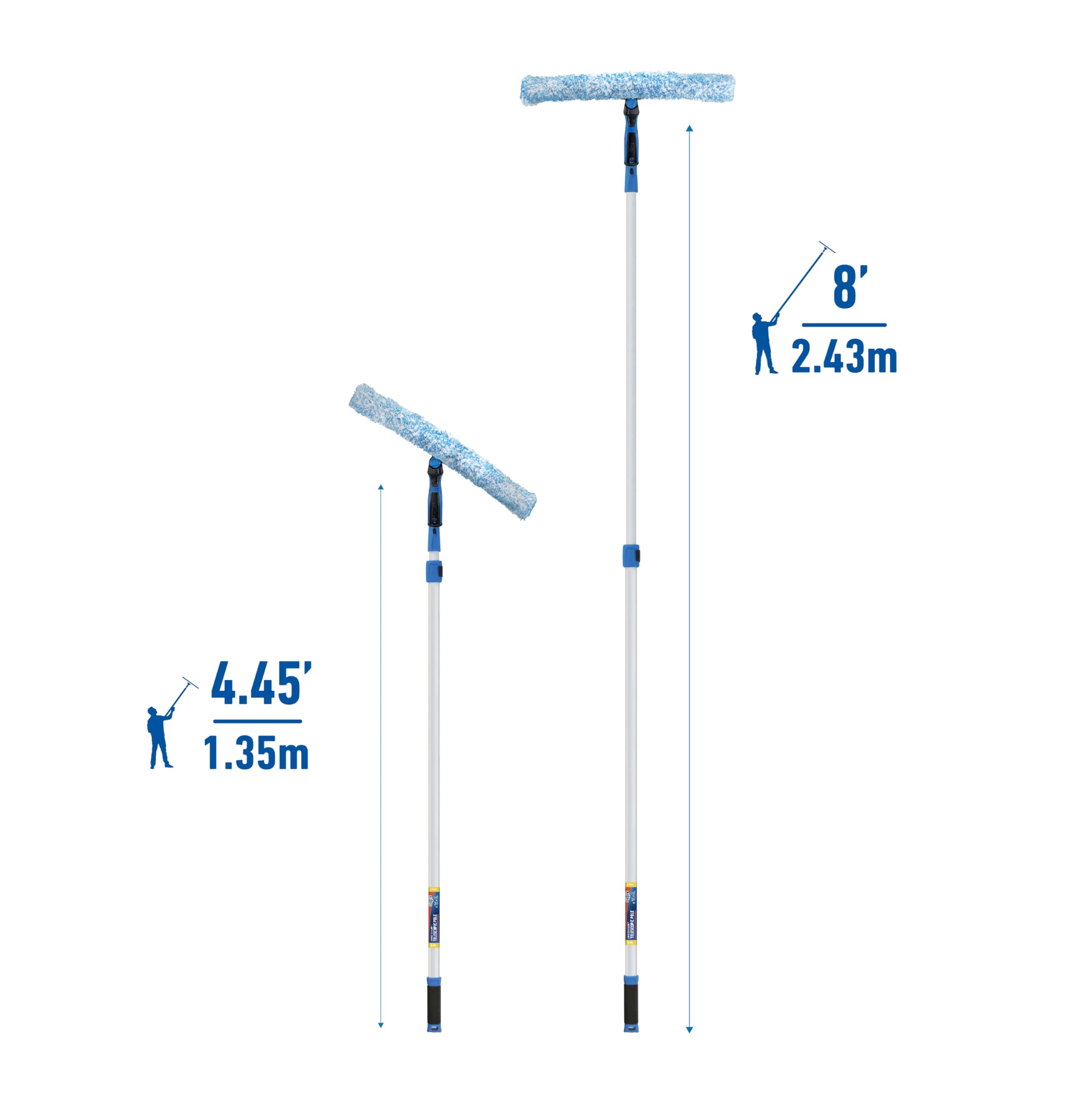 Unger Professional Connect and Clean 18” Grip Microfiber Window Scrubber with 8’ Pole, High-Access Glass Surface Household Cleaning Supplies and Tools, Reusable Microfiber Sleeve - Image 3