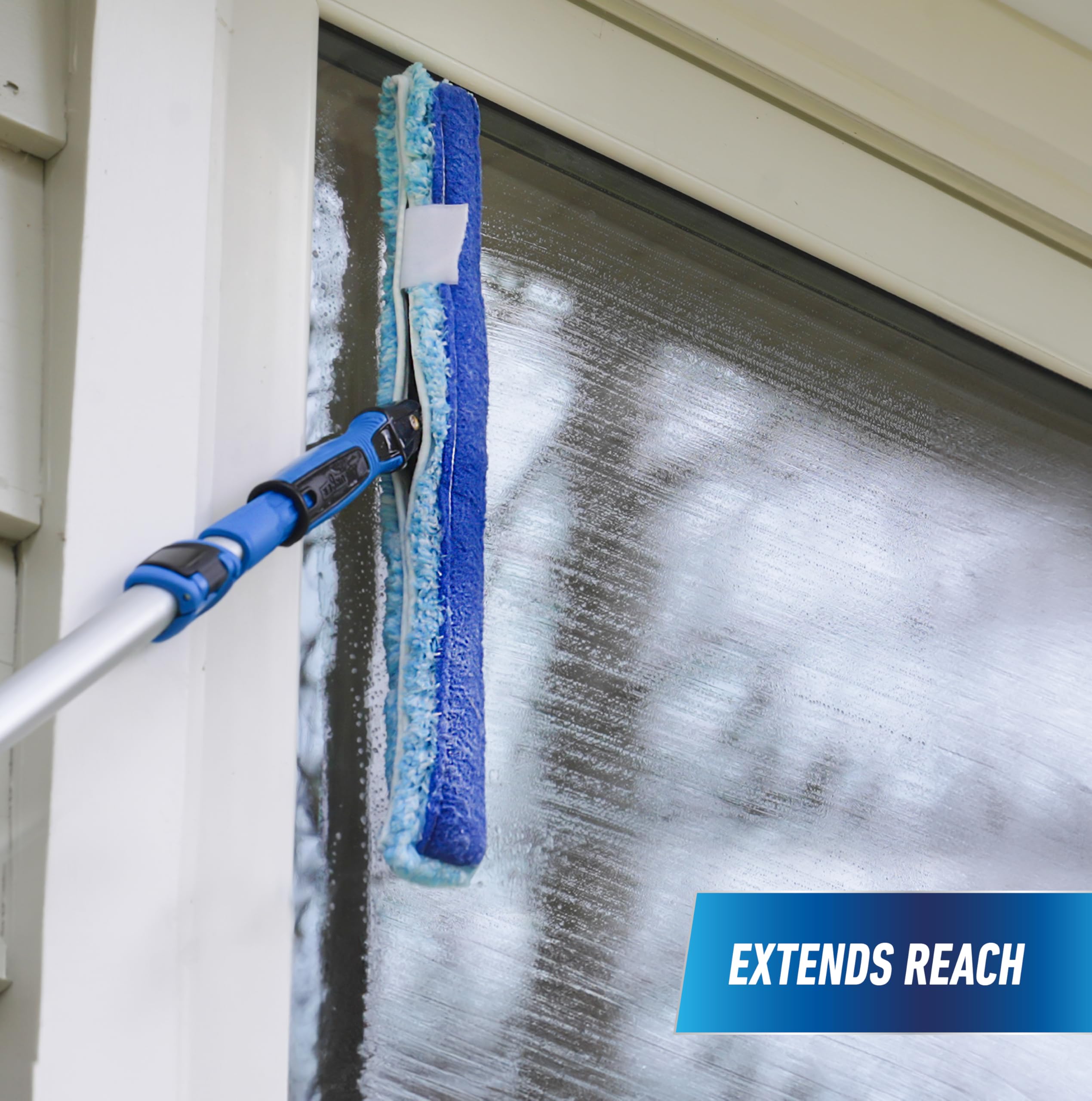 Unger Professional Connect and Clean 18” Grip Microfiber Window Scrubber with 8’ Pole, High-Access Glass Surface Household Cleaning Supplies and Tools, Reusable Microfiber Sleeve - Image 4