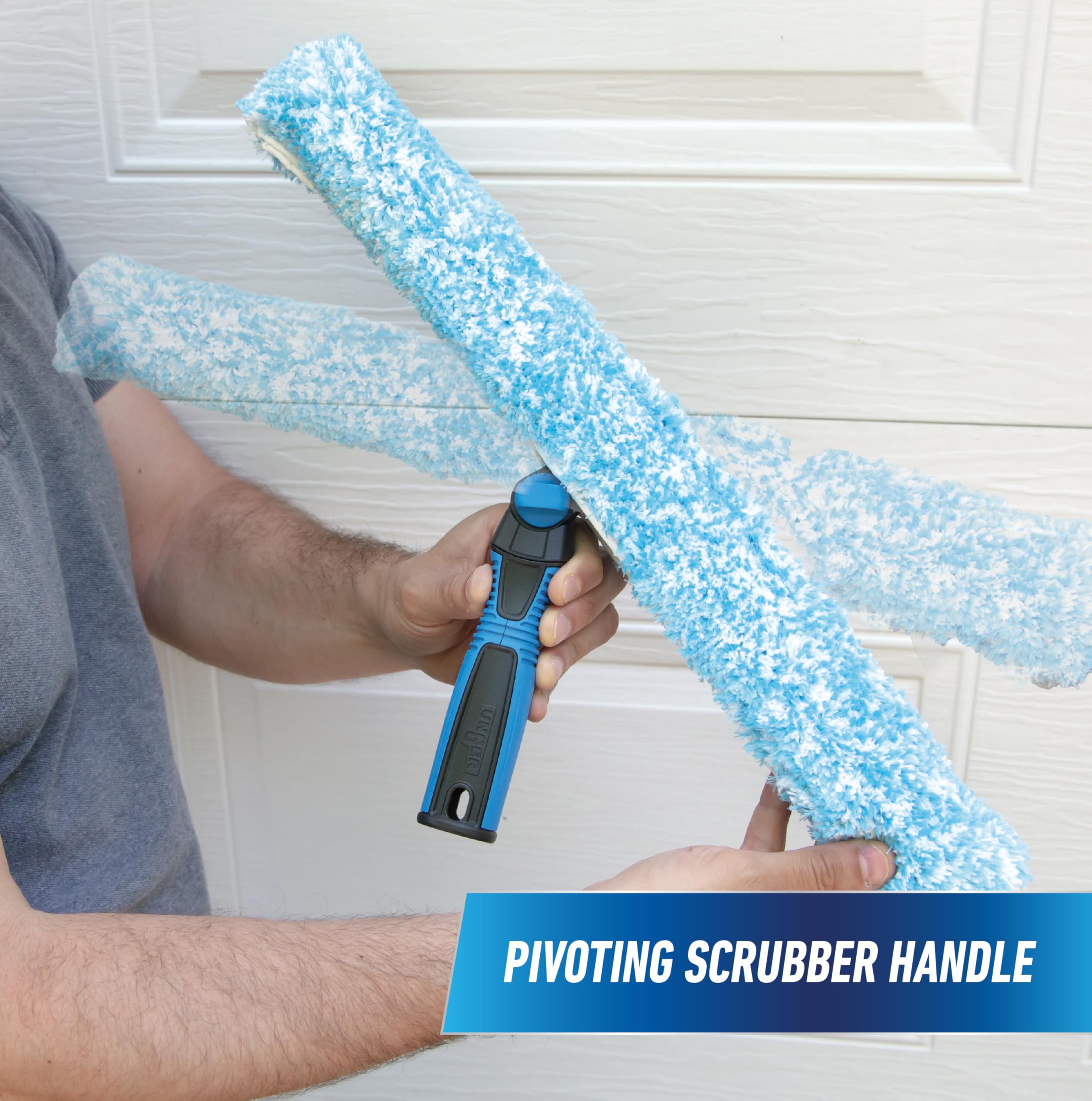 Unger Professional Connect and Clean 18” Grip Microfiber Window Scrubber with 8’ Pole, High-Access Glass Surface Household Cleaning Supplies and Tools, Reusable Microfiber Sleeve - Image 8