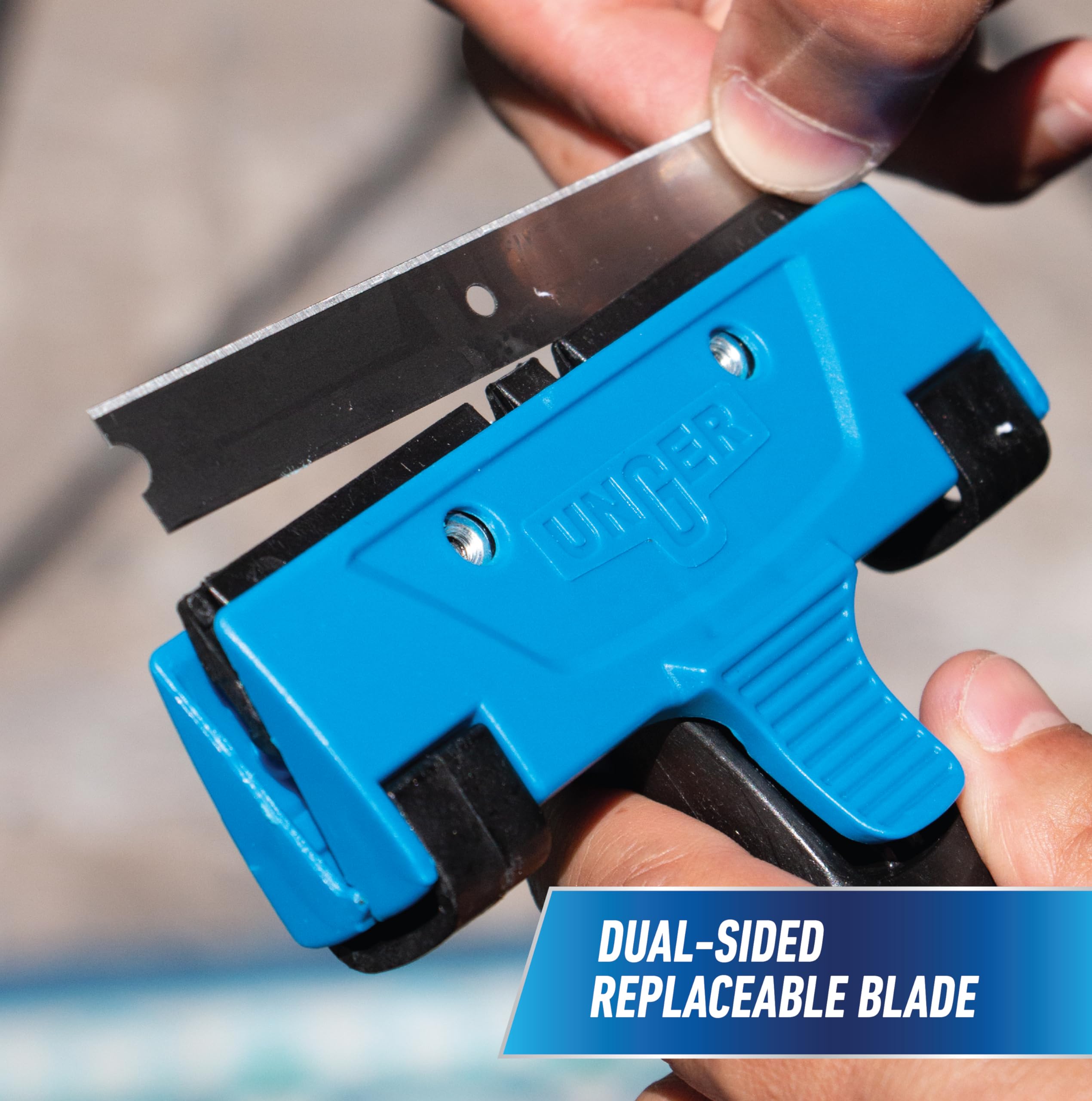 Unger Professional Connect and Clean 4" All-Purpose Scraper, Window, Glass, and Floor Scraping Tool Supplies, Adhesive Removal, Gum, Stickers, Paint Removal, Dual-Sided Blade - Image 4