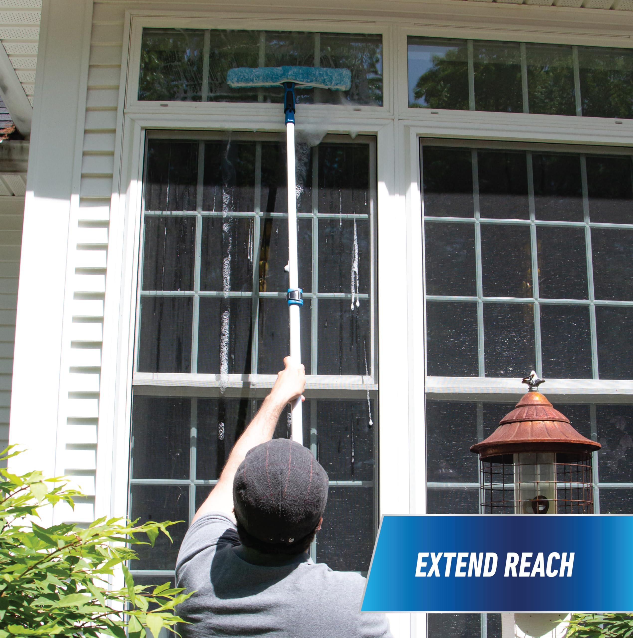 Unger Professional Connect and Clean Total Pro Cleaning Kit, All-in-One Household Window Washing with Streak-Free Results, Includes 12” Squeegee, 14” Scrubber Washer, Telescopic Pole Extends Up to 6’ - Image 4