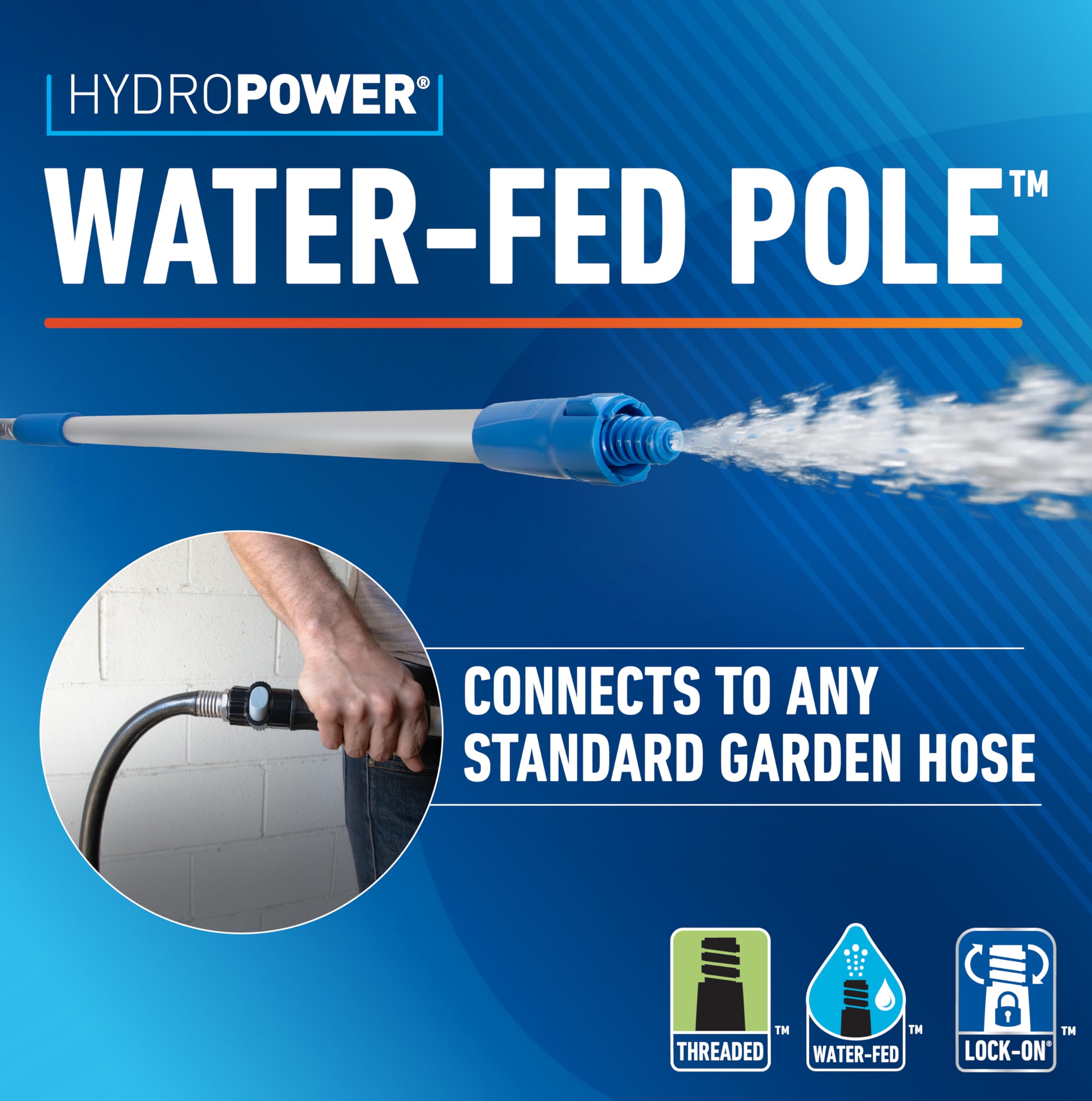 Unger Professional Lock-On 48” Water Flow HydroPower Extension Pole, Compatible with Water-Flow Brushes, Cleaning Supplies, Use with Scrubber or Brush - Image 4