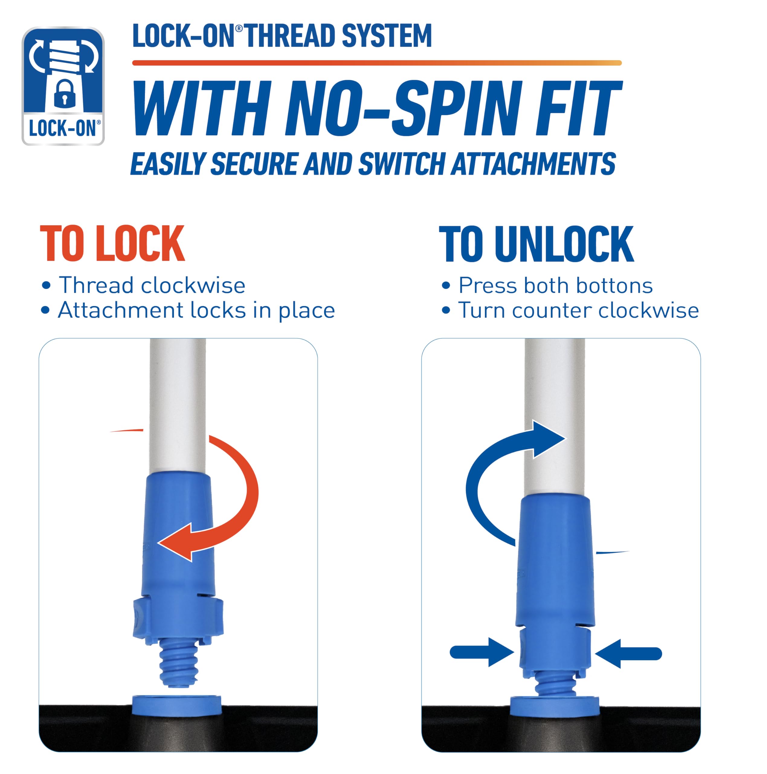 Unger Professional Lock-On 60” Dual-End Aluminum Handle Pole – Compatible with Unger Lock-On Poles & Standard Thread Cleaning Supplies, Use with Floor Squeegees, Brooms, Brush Heads - Image 10