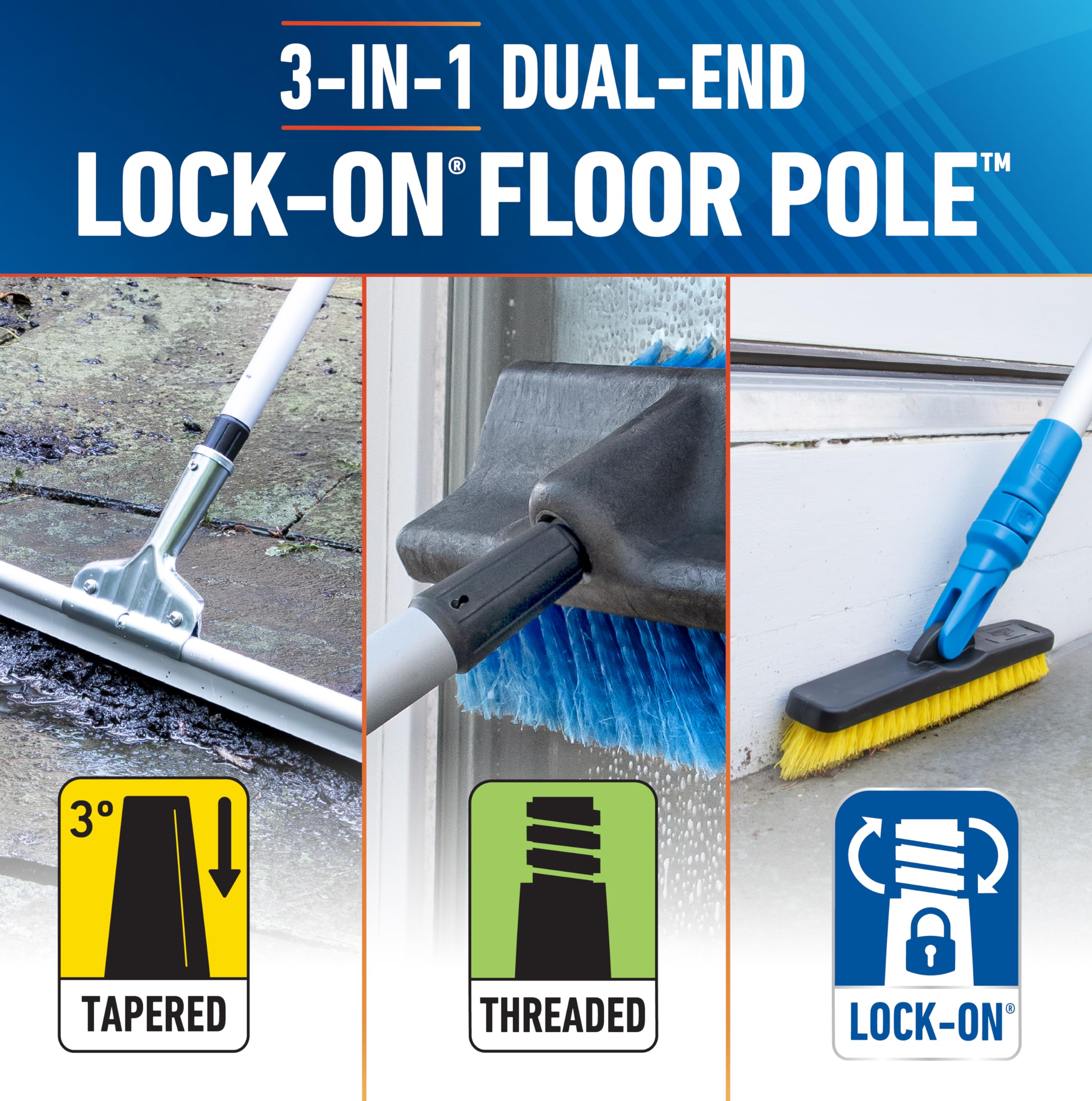 Unger Professional Lock-On 60” Dual-End Aluminum Handle Pole – Compatible with Unger Lock-On Poles & Standard Thread Cleaning Supplies, Use with Floor Squeegees, Brooms, Brush Heads - Image 3