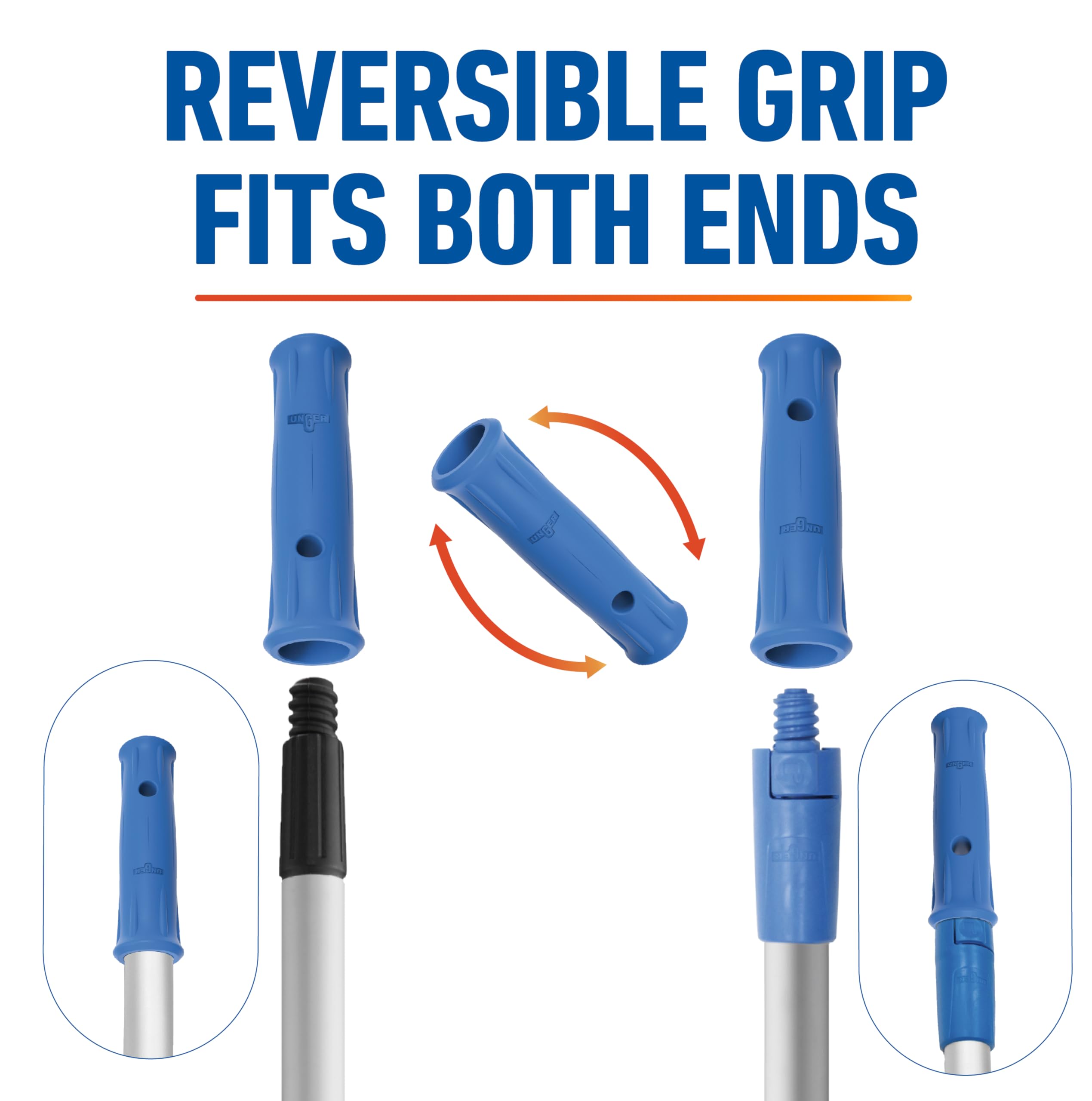 Unger Professional Lock-On 60” Dual-End Aluminum Handle Pole – Compatible with Unger Lock-On Poles & Standard Thread Cleaning Supplies, Use with Floor Squeegees, Brooms, Brush Heads - Image 7