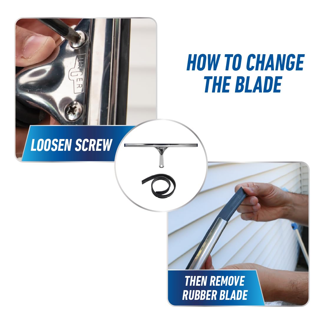 Unger Professional Stainless Steel Heavy-Duty Squeegee, 12", Silver - Image 8